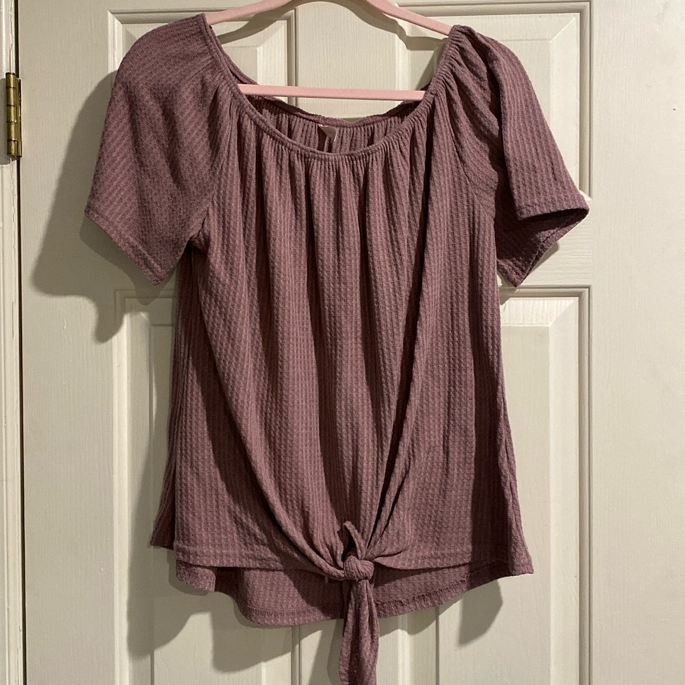 Waffle knit casual short sleeve blouse